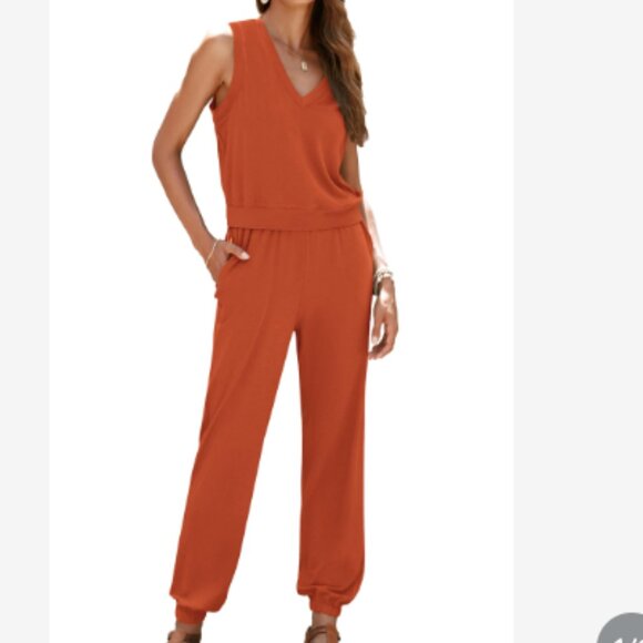 PRETTYGARDEN Women's Summer 2 Piece Tracksuit V Neck Tank Top Jogger Sweatpants - Picture 1 of 5